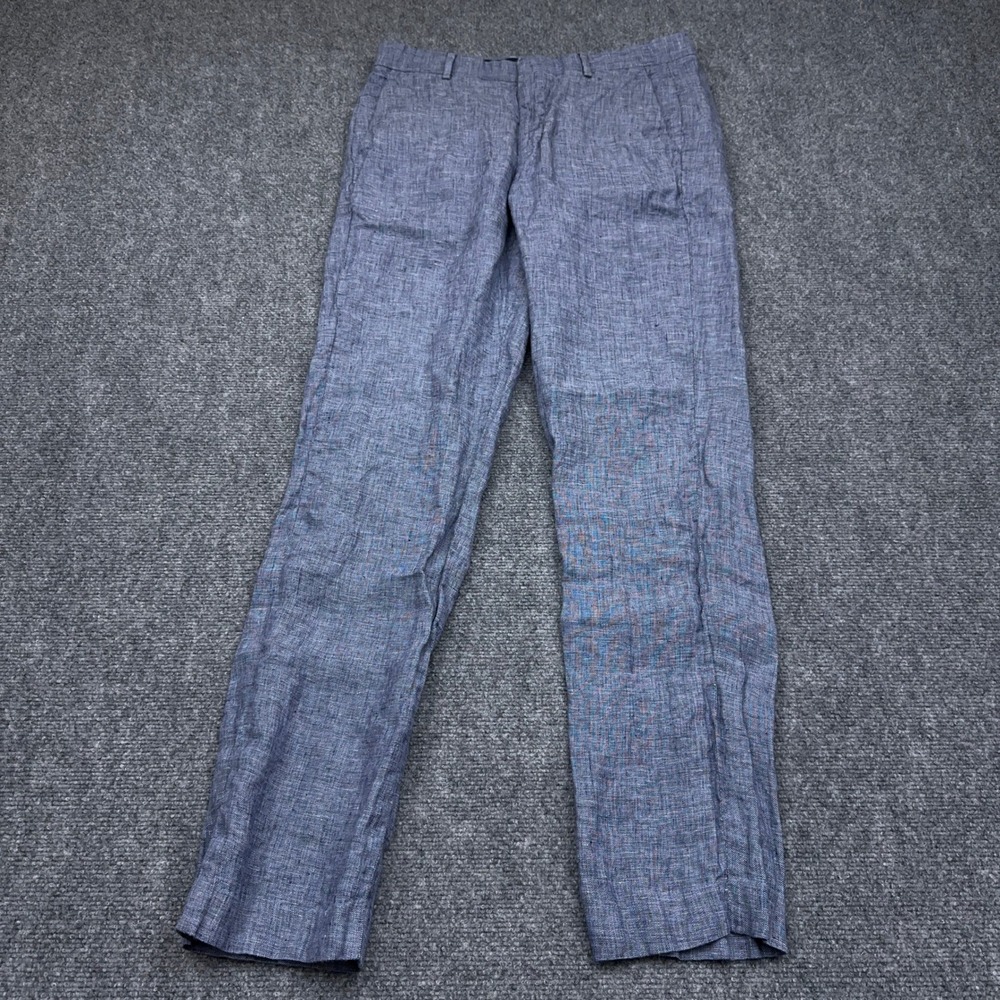 Baird McNutt Murano Linen Pants Men's 32x34 Blue Chambray Slim Fit Trouser Beach